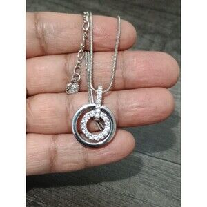 Swarovski Crystal Silver Tone Pendant Chain Necklace